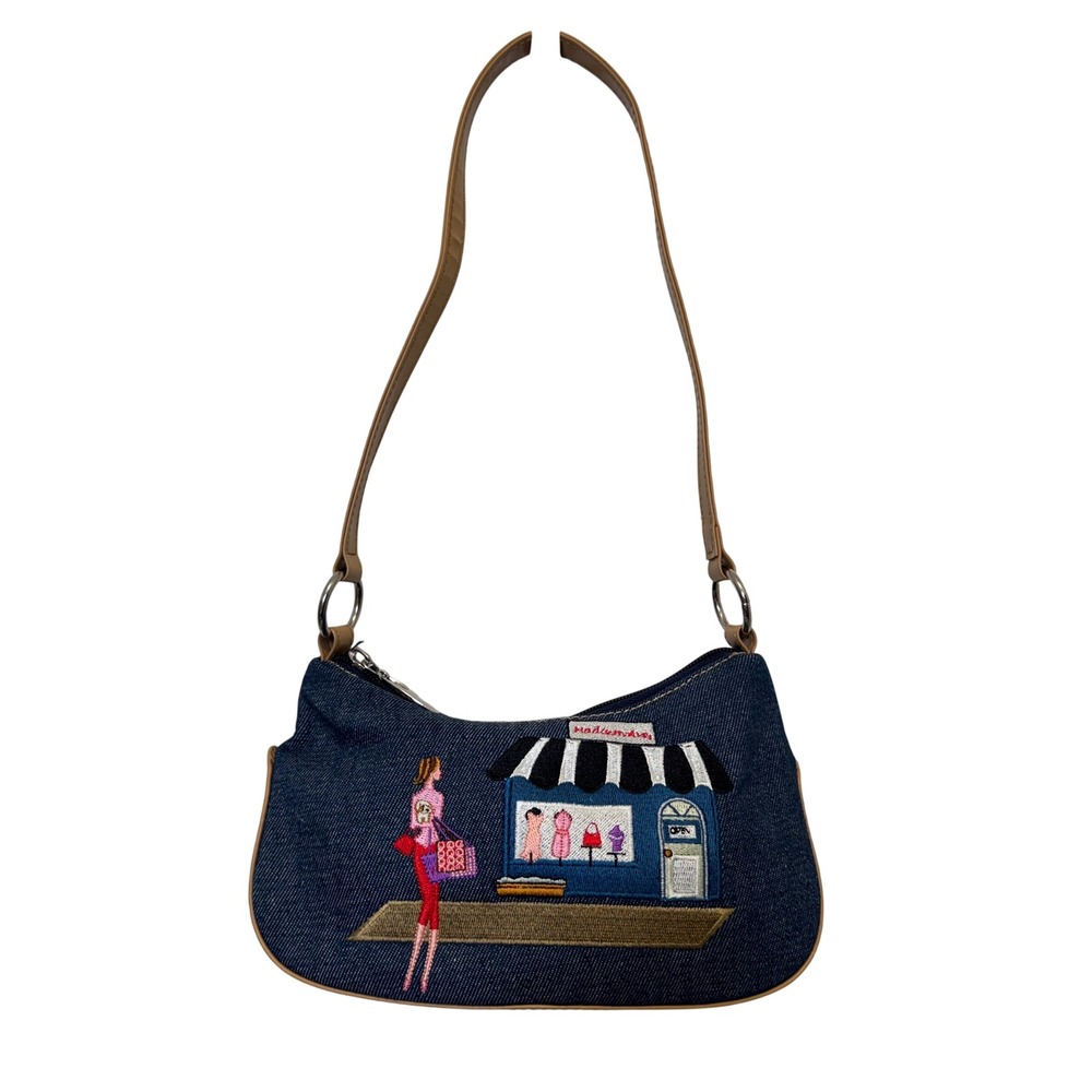 Shoulder Bag Small Blue Denim Embroidered Boutique Y2K Novelty Retro